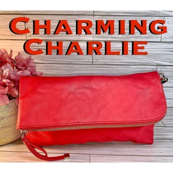 Charming Charlie Dark Coral Convertible Clutch To Shoulder Bag to Crossbody Hand - Picture 1 of 12